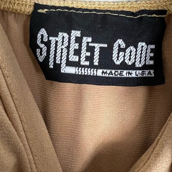 Vintage Street Code Mini Dress Womens S Gold Metallic Tie Waist Cocktail Y2K - Picture 4 of 5